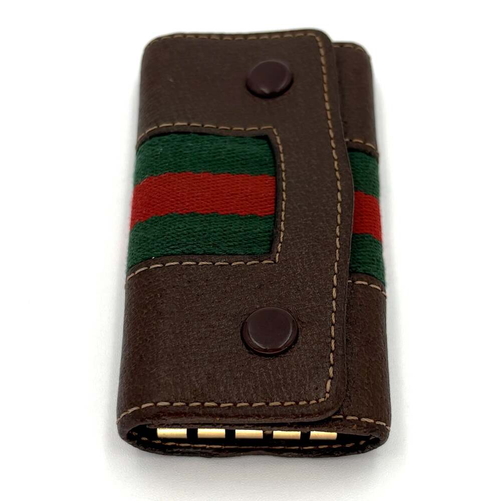 Vintage GUCCI Accessory Collection Leather 4 Key Case Web Stripe Sherry Line 80s
